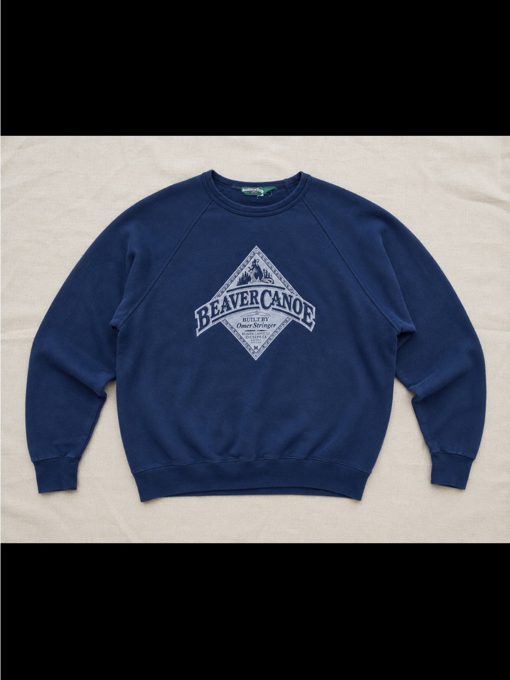 90s Beaver Canoe Graphic Crewneck Sweatshirt Adult Small Navy Blue Vintage FLAW